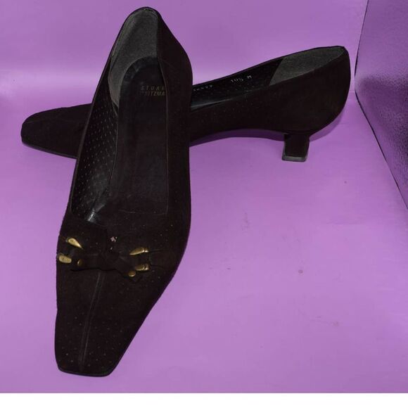 Stuart Weitzman Brown Velvet Square Toe Kitten Heel - 10.5 - Picture 4 of 5